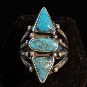 Raymond Hill Vintage Native American Turquoise Heavy Sterling Silver Ring Sz 6.5